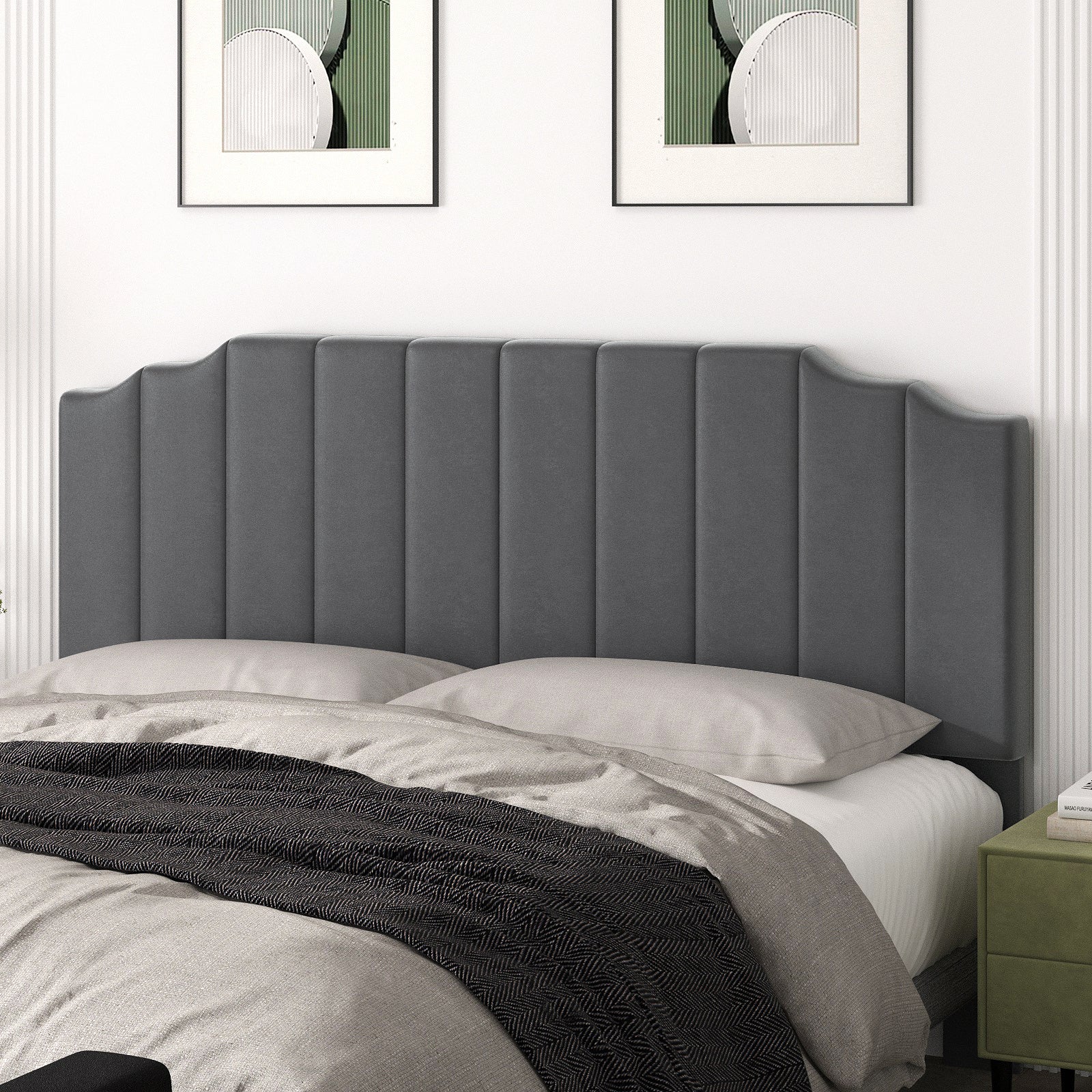 King Size Headboard Only, Velvet Wall Mounted Headboard King for Adjustable Bed Modern Upholstered Head Board Easy Assembly