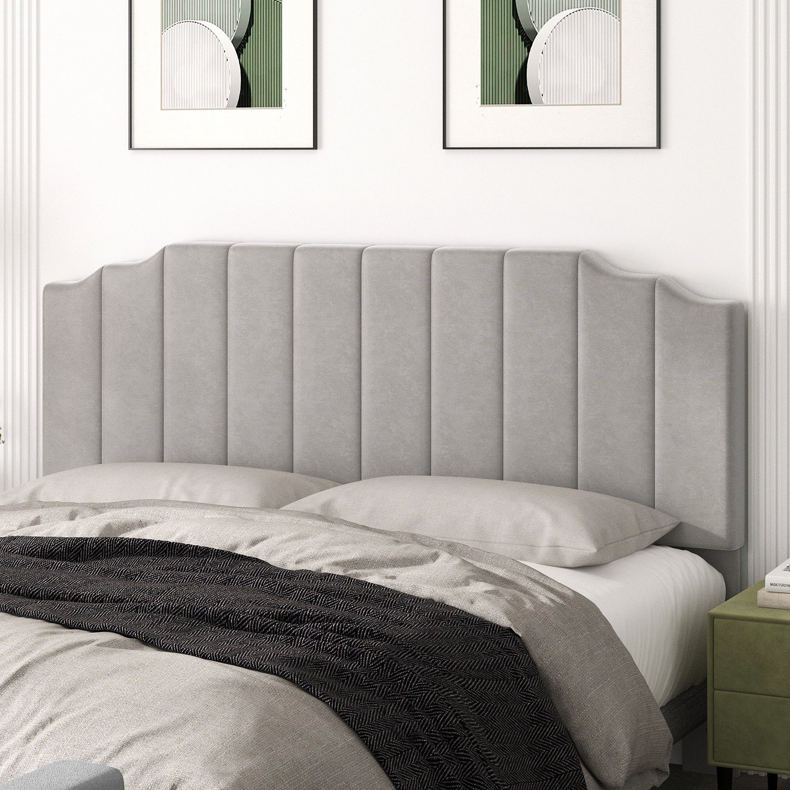 King Size Headboard Only, Velvet Wall Mounted Headboard King for Adjustable Bed Modern Upholstered Head Board Easy Assembly