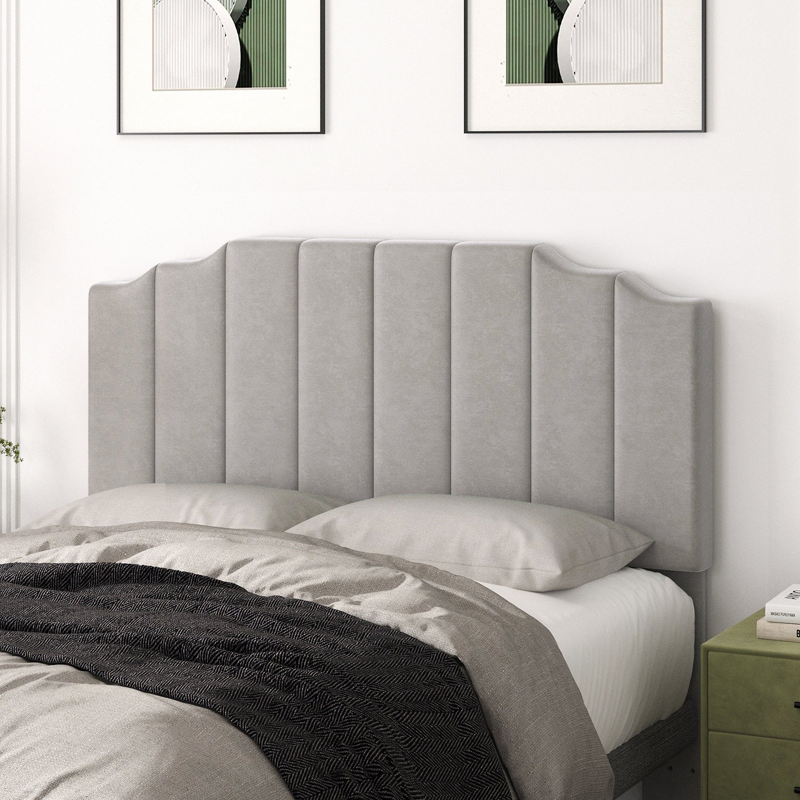 King Size Headboard Only, Velvet Wall Mounted Headboard King for Adjustable Bed Modern Upholstered Head Board Easy Assembly
