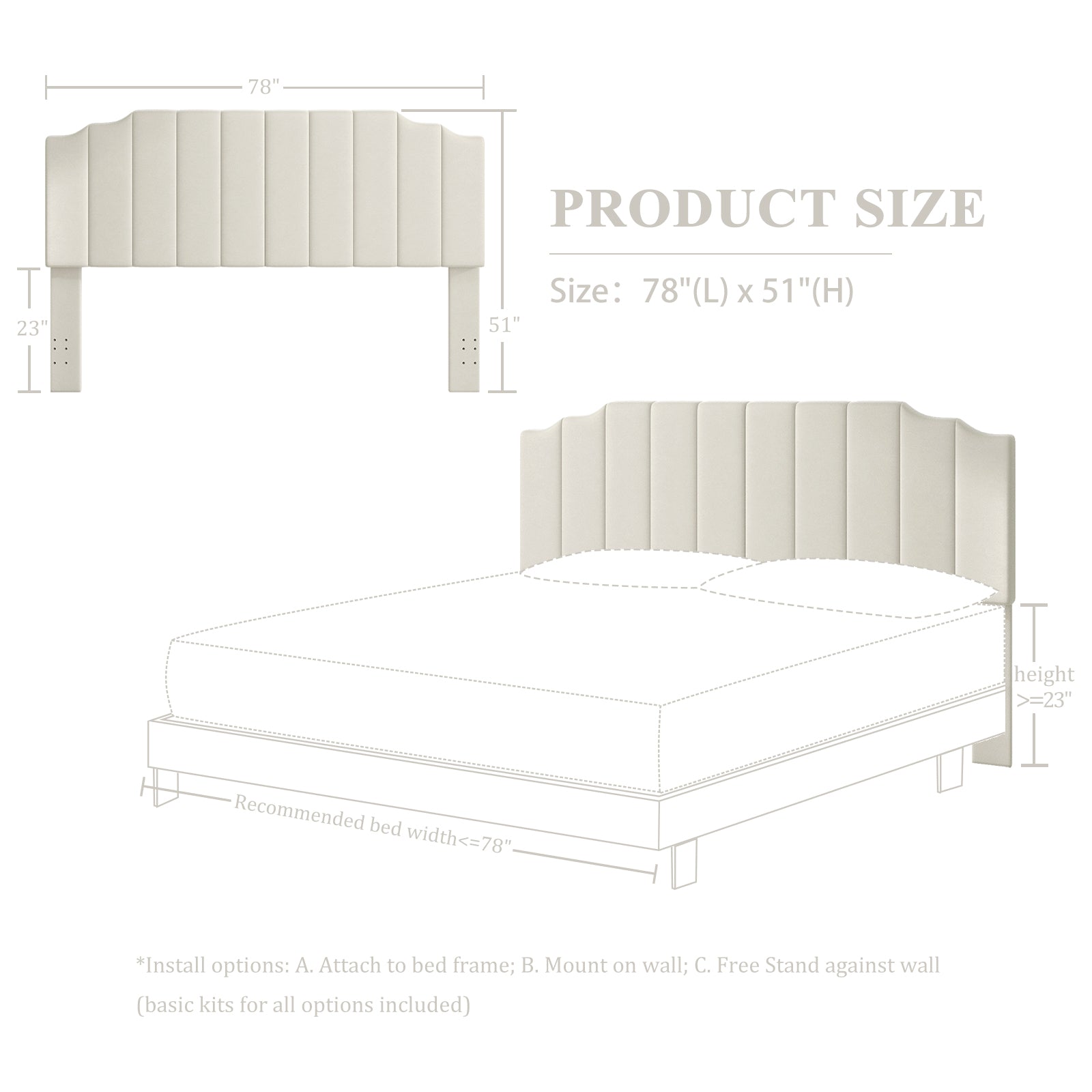 King Size Headboard Only, Velvet Wall Mounted Headboard King for Adjustable Bed Modern Upholstered Head Board Easy Assembly